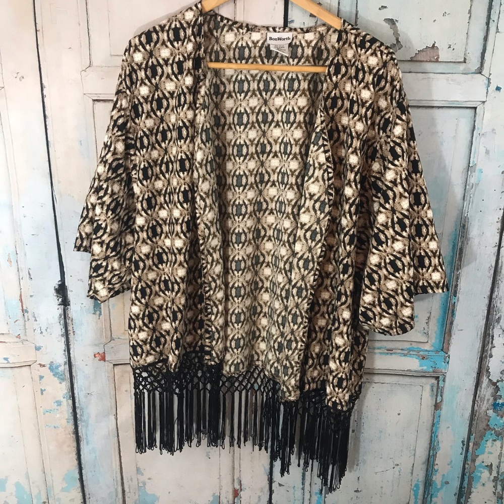BonWorth Tassled Kimono Brown/Cream Size XL